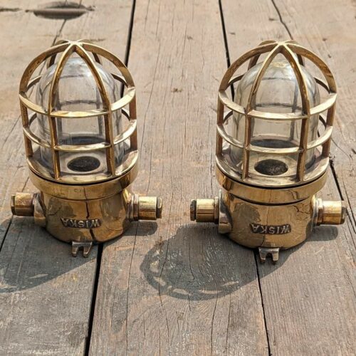 Vintage WISKA Brass Ceiling Light With Side Conduits - Set of Two