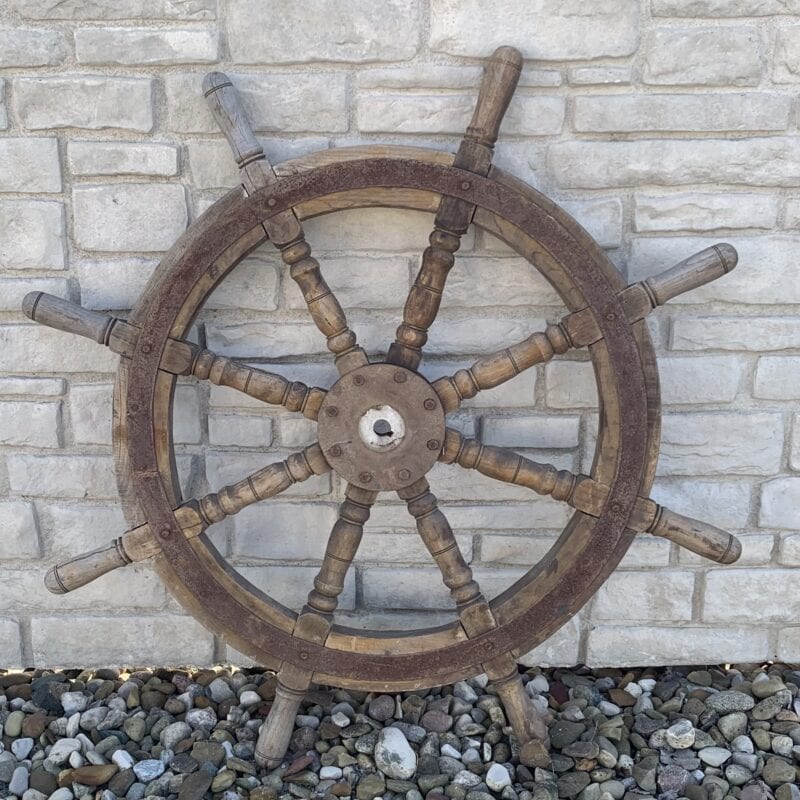 43 Weathered Ferryboat Ship's Wheel full view