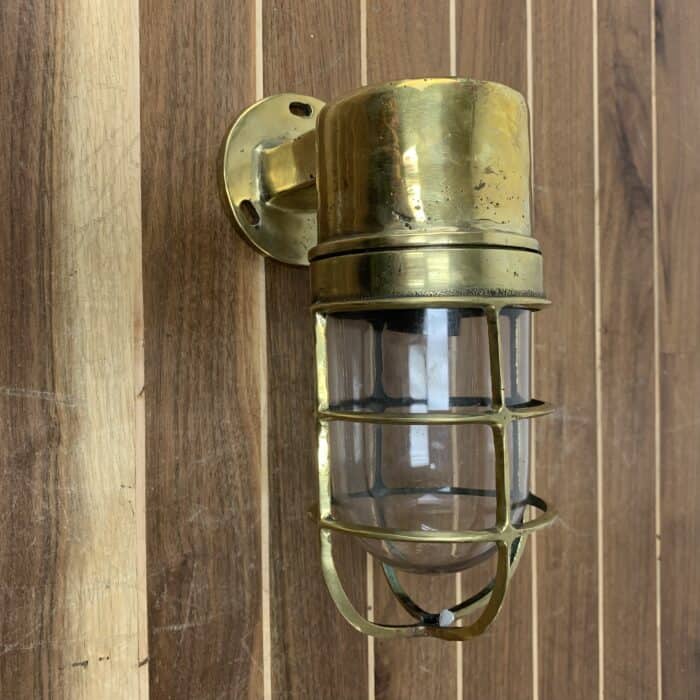 side view Vintage Broken Cage Nautical Brass Wall Sconce