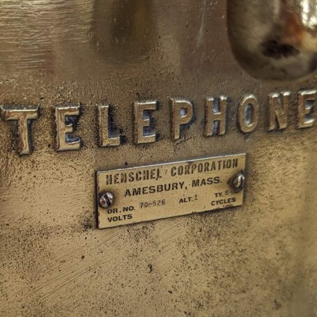 Brass Henschel Corporation Sound-Powered Telephone with Splash-Proof Pedestal 04 name plate