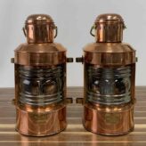 Vintage AHELMANN & Schlatter Copper Oil Lanterns-Set-front view of both