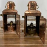 Vintage Ahlemann & Schlatter Copper Oil Lanterns-Set-backs open
