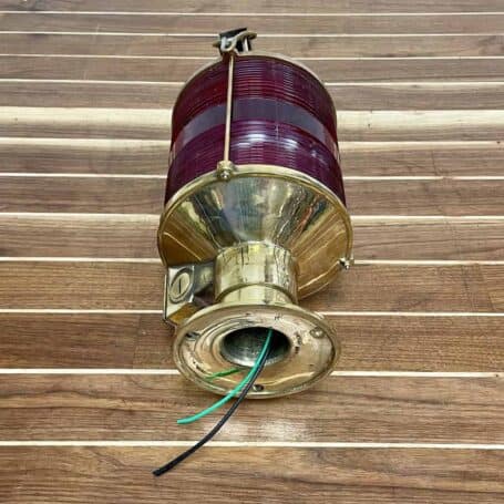 Post Mounted Red Fresnel lens Brass Light Wiring View