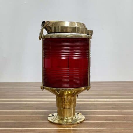 Post Mounted Red Fresnel lens Brass Light (7) side view