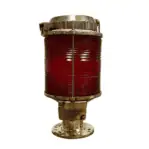 Post Mounted Red Fresnel lens Brass Light - White