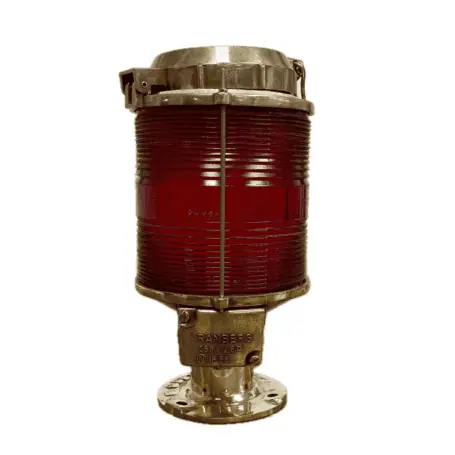 Post Mounted Red Fresnel lens Brass Light - White