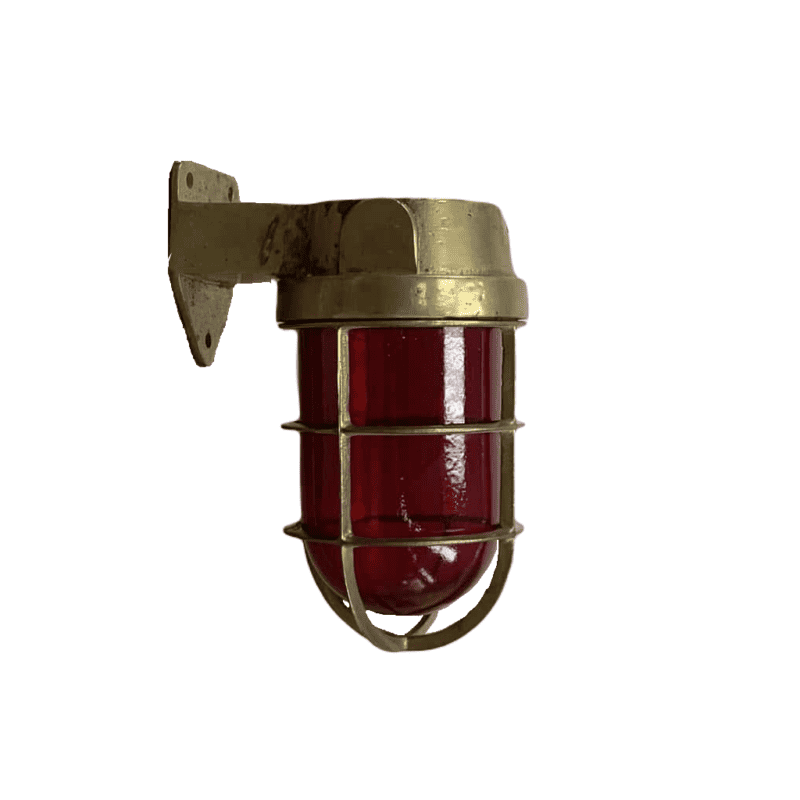 Brass Wall Sconce Salvaged Weathered Red Globe