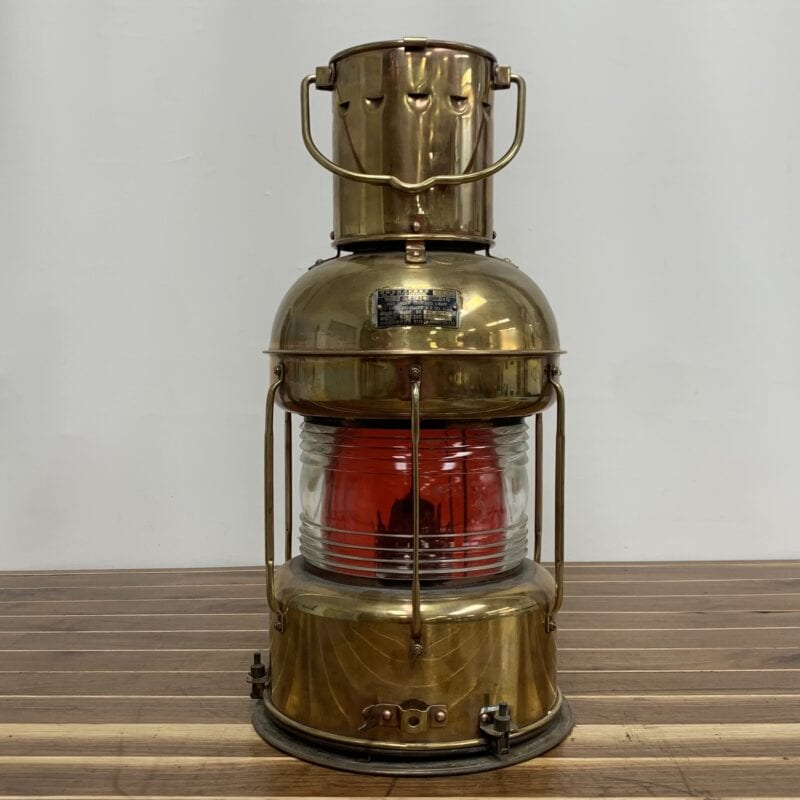Nippon Sento Brass And Copper Red Fresnel Lens Oil Lantern-front