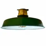 Brass Ceiling Light With Enamel Shade shown from below with green enamel shade