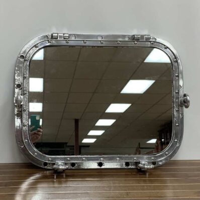 Salvaged Aluminum Rectangular Porthole With Mirror - 28 1/4" x 22 3/8"