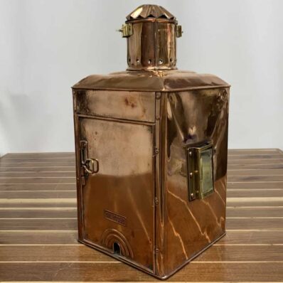 Vintage AHELMANN & Schlatter Copper Oil Lanterns-Set Of Three- back view/ corner