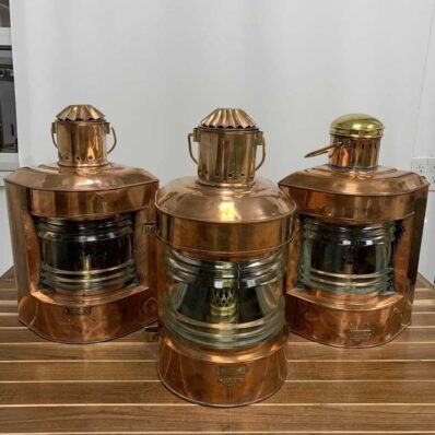 Vintage AHELMANN & Schlatter Copper Oil Lanterns-Set Of Three-all three front