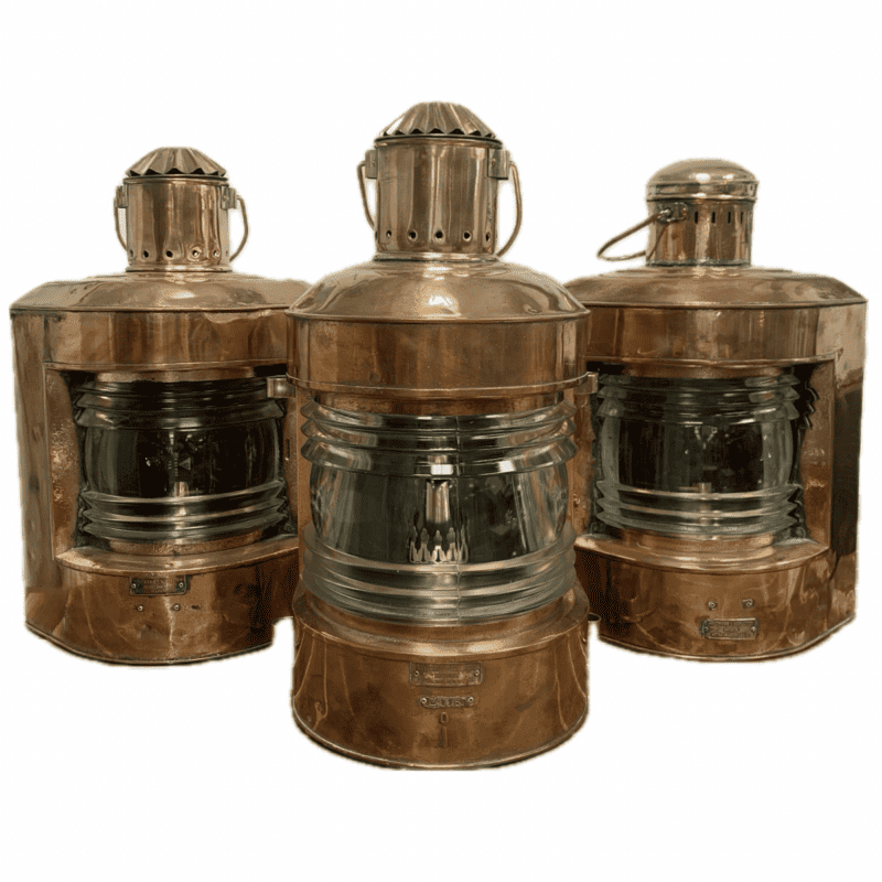 Vintage AHELMANN & Schlatter Copper Oil Lanterns-Set Of Three-front