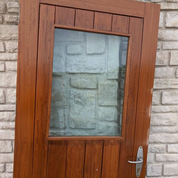 Vintage Salvaged Wooden Ship's Door With Glass Window Glass View