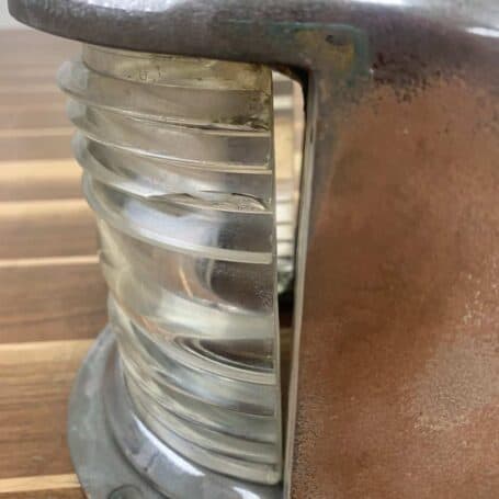 Vintage Chrome Plated Brass Bow Light 06 Close-up of the clear Fresnel lens with a visible gap.