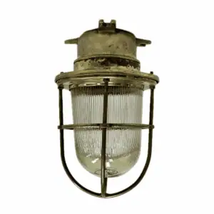 White Background: Maritime Brass Ribbed Globe Ceiling Light