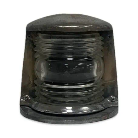 Front view of the Vintage Chrome Bow Light with clear Fresnel lens.