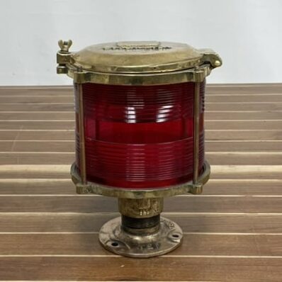 Vintage Brass Post Mount Neon-Vrsar Red Glass Navigation Light-Bent Base