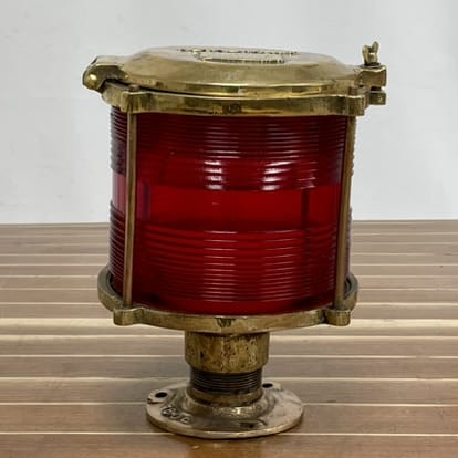 Vintage Post Mount Neon-Vrsar Red Glass Navigation Light-Bent Base