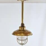 Coastal Brass Pendant Light with Ribbed Glass, Rain Cover & Down Rod 01