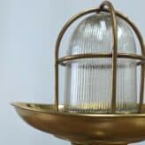 Coastal Brass Pendant Light with Ribbed Glass, Rain Cover & Down Rod 05