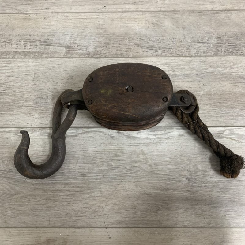 Vintage Double Wood Block Pulley With Rope