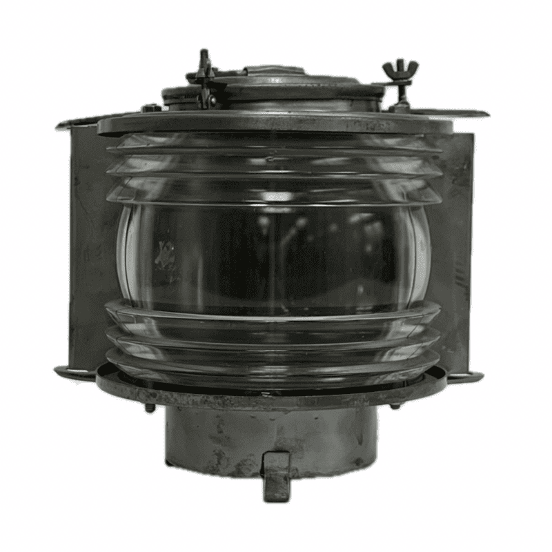 Vintage Galvanized VEB Schiffslaternenwerk 225 Degree Fresnel Lens Running Light-front view