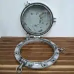 Aluminum 3-Dog Vintage Porthole - 21.75, Smoky Glass Open port view
