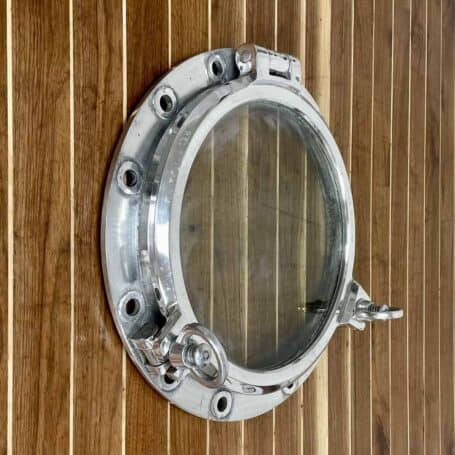 Authentic Ship's Two Dog Aluminum Porthole - 19.5 - 3-24 (3) on wall