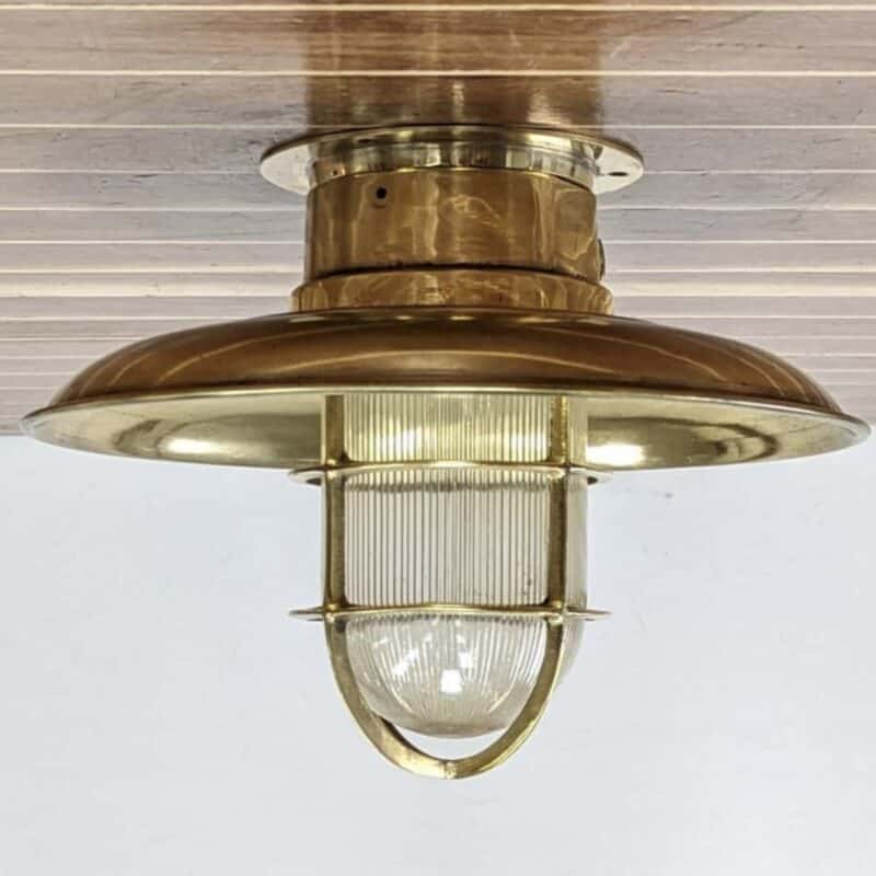 Brass Ceiling Light - Ribbed Globe - Nautical Salvage