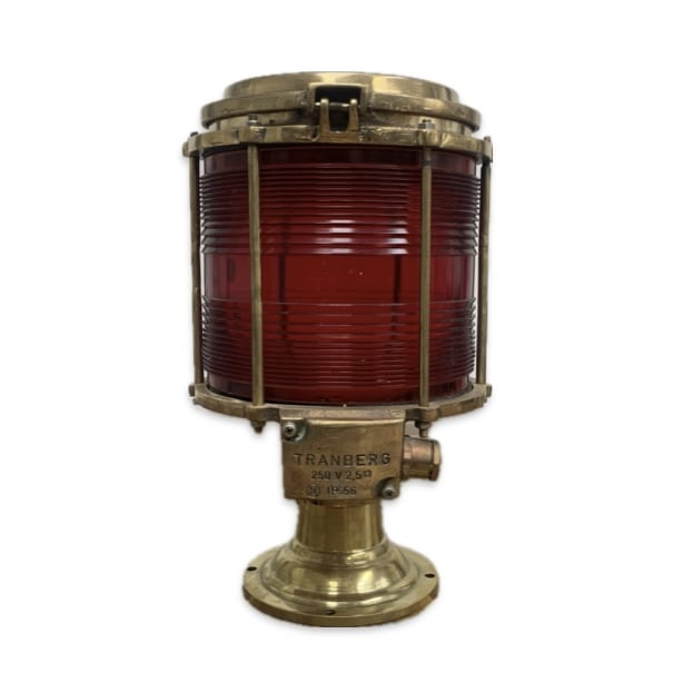Brass Post Light With Red Fresnel Lens - Tranberg