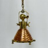 side view: Brass and Copper Small Beehive Pendant Light!