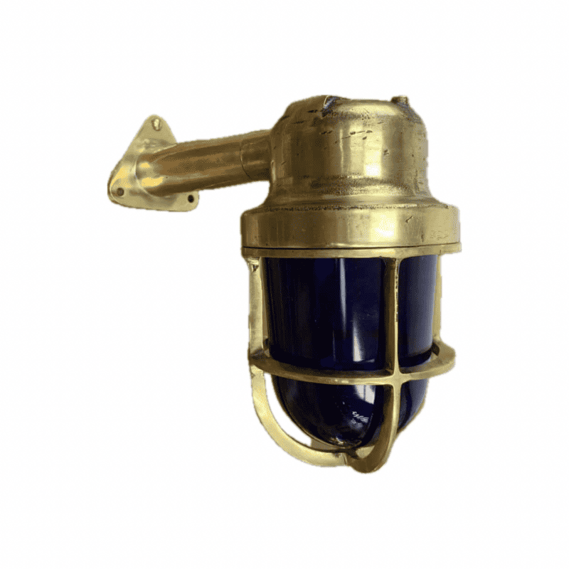 Bright Blue Cast Brass Wall Light With Arm - White