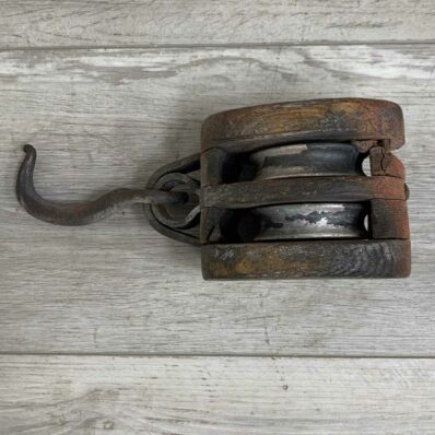 Vintage Double Rope Wood Block Pulley With Hook