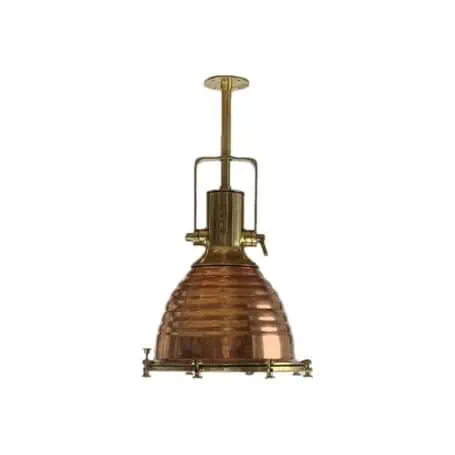 Nautical Pendant Light - Large Copper and Brass Wiska Beehive Pendant for Coastal Decor