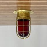 Front: Vintage Brass Ceiling Light, Red Globe
