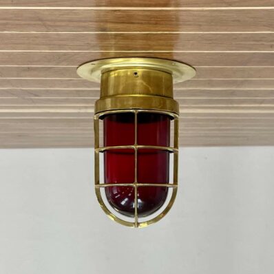 Front: Vintage Brass Ceiling Light, Red Globe
