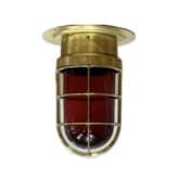 Transparent: Nautical Brass Ceiling Light, Red Globe, Brass Conduits