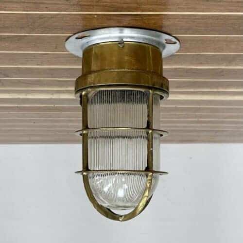 Nautical Two Tone Ribbed Ceiling Light, Aluminum and Brass