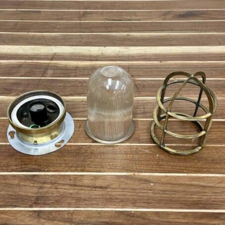 Nautical Two Tone Ribbed Ceiling Light, Aluminum and Brass (5) disassembled