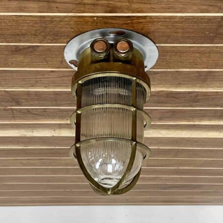Nautical Two Tone Ribbed Ceiling Light, Aluminum and Brass (6) back: Nautical Two Tone Ribbed Ceiling Light, Aluminum and Brass