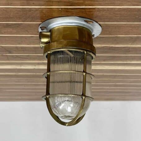 Nautical Two Tone Ribbed Ceiling Light, Aluminum and Brass (7) side: Nautical Two Tone Ribbed Ceiling Light, Aluminum and Brass