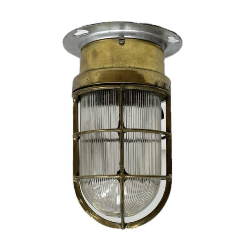 White background: Nautical Two Tone Ribbed Ceiling Light, Aluminum and Brass