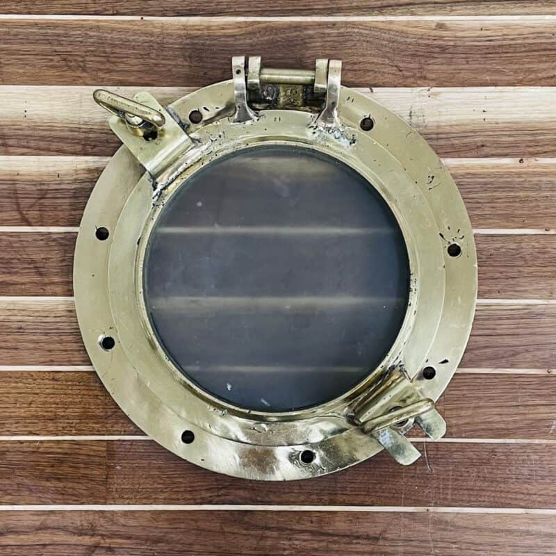 Vintage Brass Porthole, Frosted Glass, Salvaged - 15.25 11B