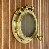 Vintage Brass side: Porthole, Frosted Glass, Salvaged - 15.25