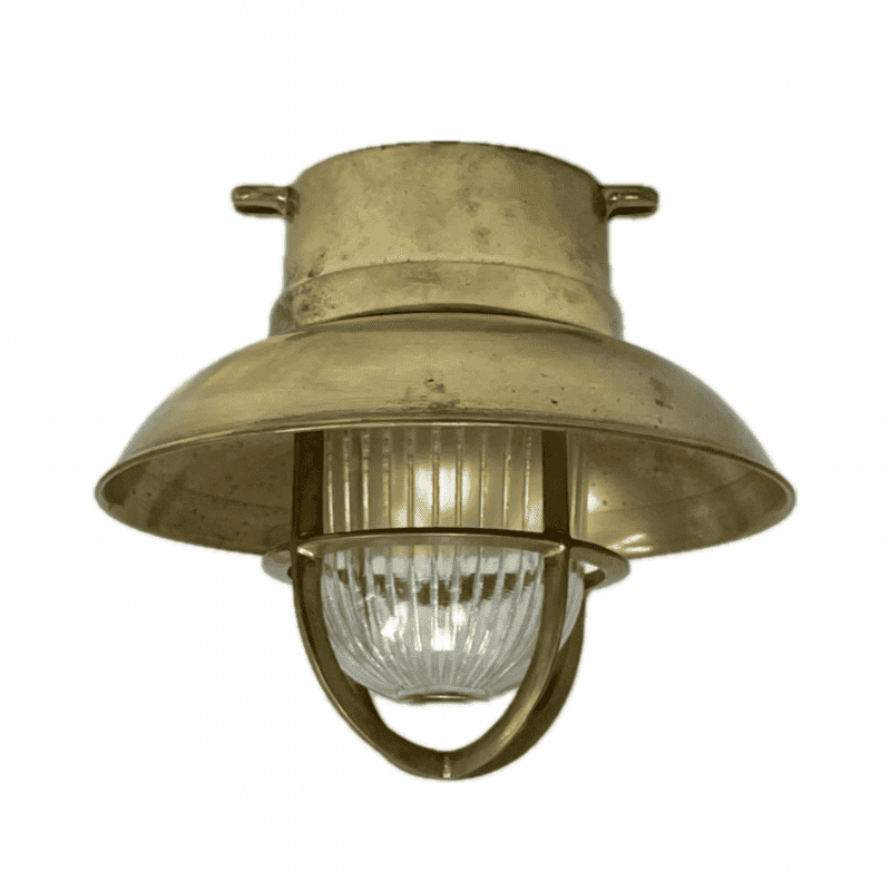 Vintage Brass Small Covered Ceiling Light - Ribbed Globe