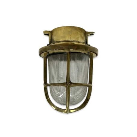 Vintage Caged Brass Nautical Ceiling Light Ribbed Glass Vintage Caged Brass Nautical Ceiling Light Ribbed Glass
