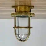 Vintage Miletich Clear Globe Caged Brass Ceiling Light