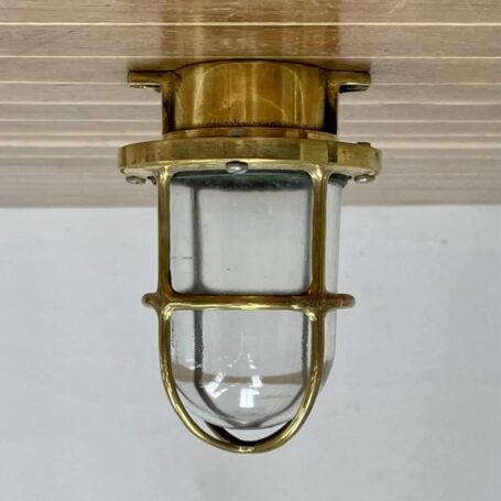 Vintage Miletich Clear Globe Caged Brass Ceiling Light Vintage Miletich Clear Globe Caged Brass Ceiling Light