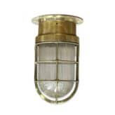 transparent : Vintage Nautical Brass Ceiling Light, Ribbed Globe